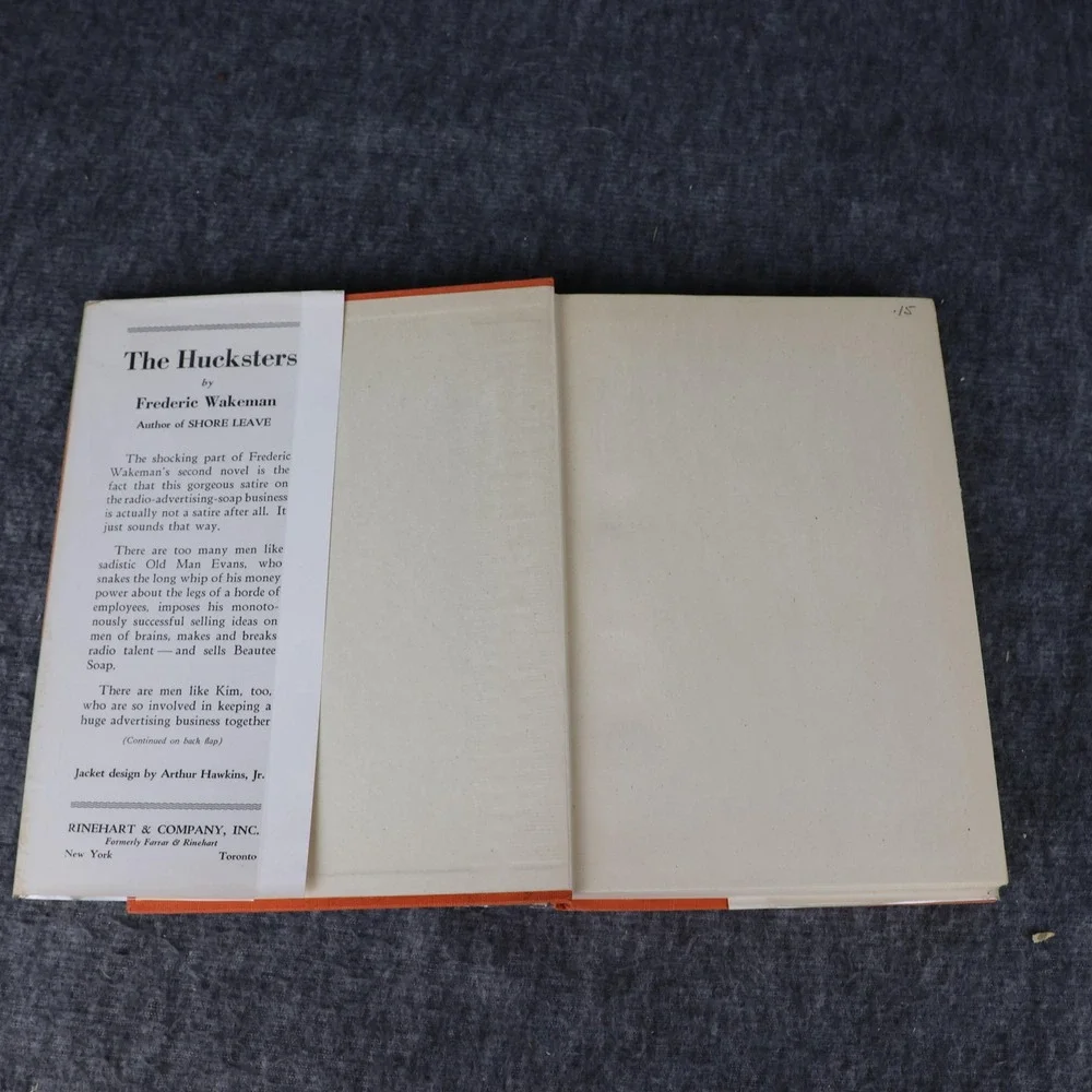 Vintage The Hucksters Frederic Wakeman Orange HC DJ 1946 Rinehart USA Novel